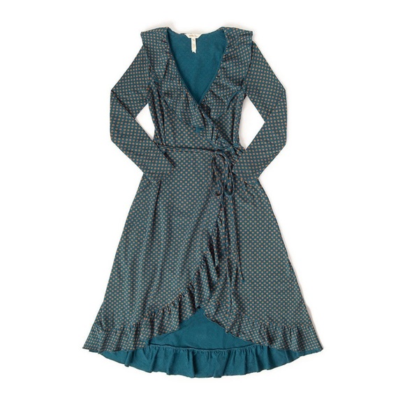 Matilda Jane Ruffle Polka Dot Floral Wrap Midi Dress Sz L - Picture 1 of 9